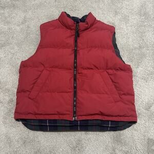 Vtg Eddie Bauer Vest Mens Large Red Green Plaid Down Reversible Puffer Retro 90s